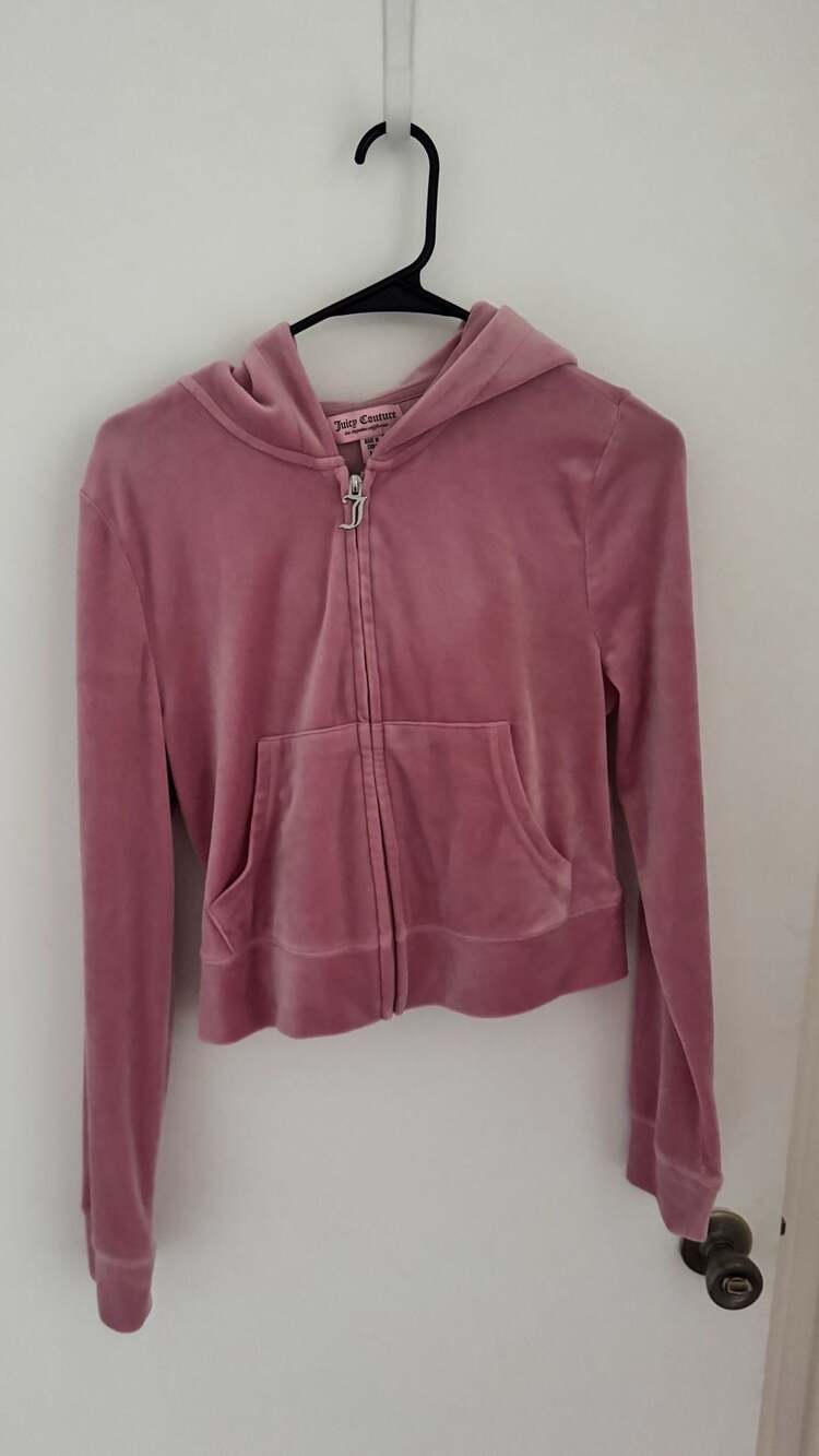 Juicy Couture Velour Zip-up Cropped Hoodie Size M Pink Rhinestone